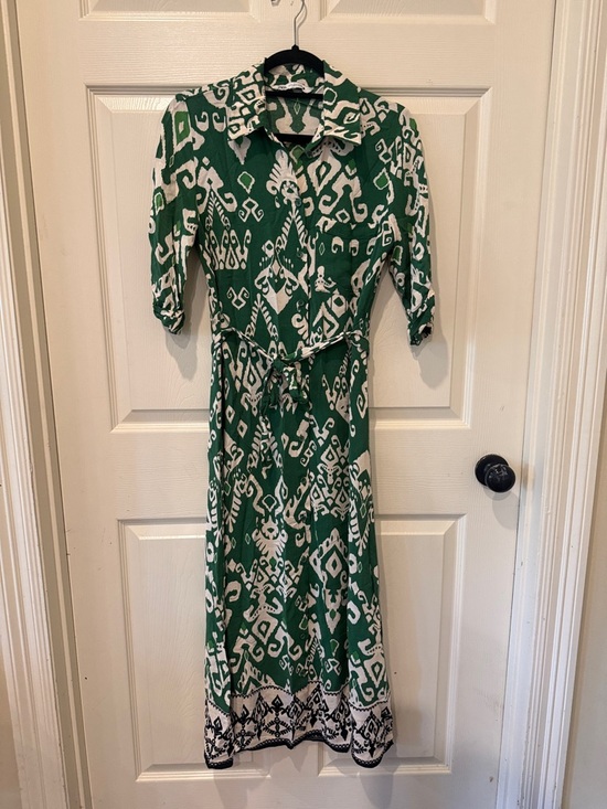 Zara green printed maxi dress, small - Picture 2 of 9